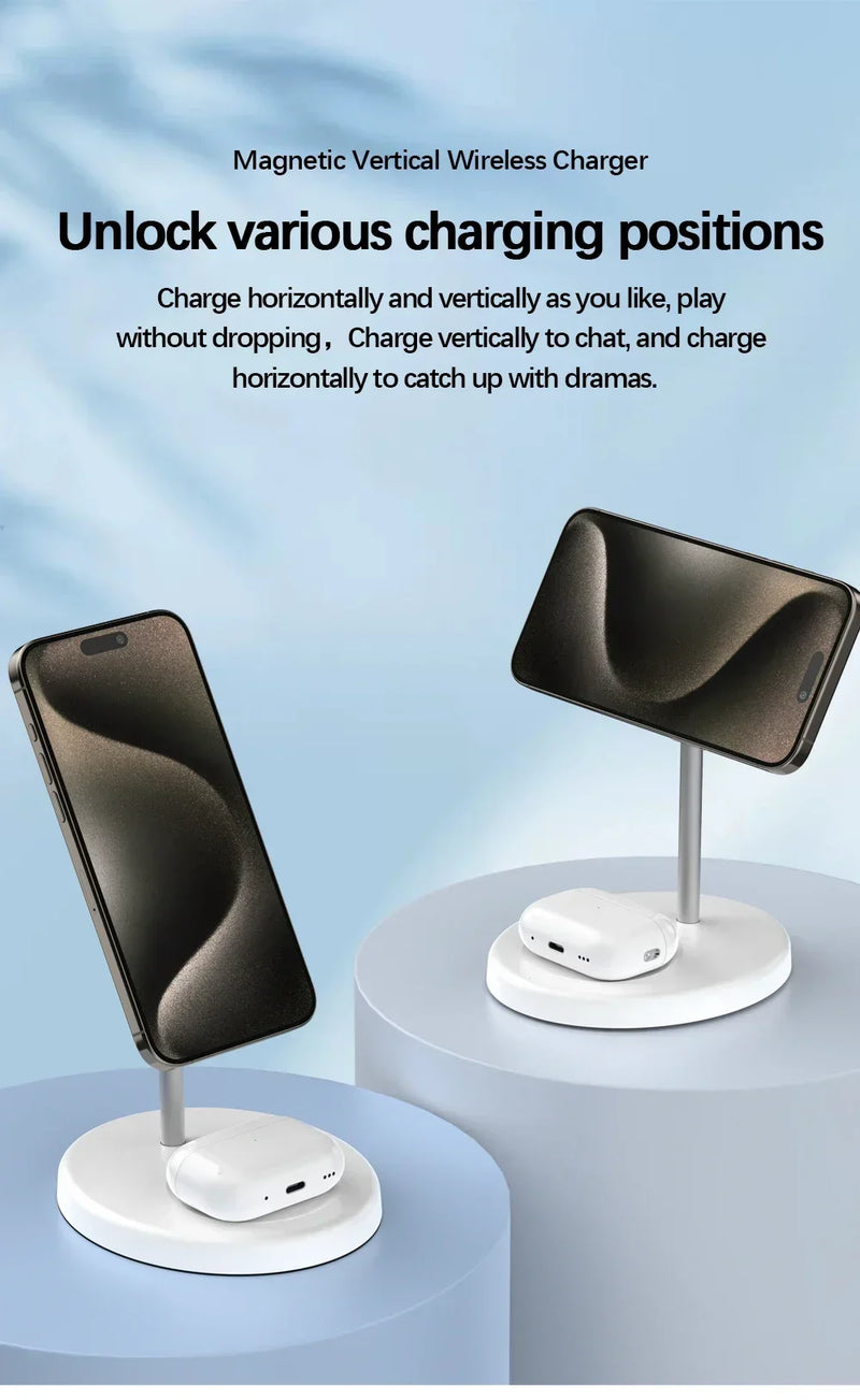 Upgraded 30W Magnetic 2 in 1 Wireless Charger Stand For iPhone 15 14 13 12 Pro Max AirPod Pro Fast Phone Charging Station Holder