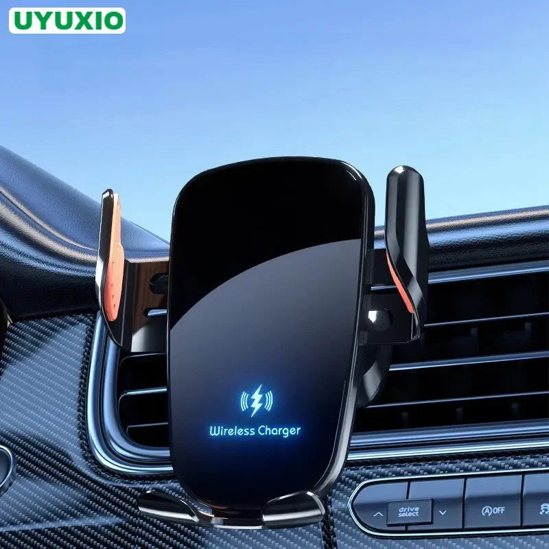 Fast Charge Wireless Car Charger with Manual Clamping Air Vent Mount for Samsung Android & iPhone 16 15 14 13 - Type C Qi Certified