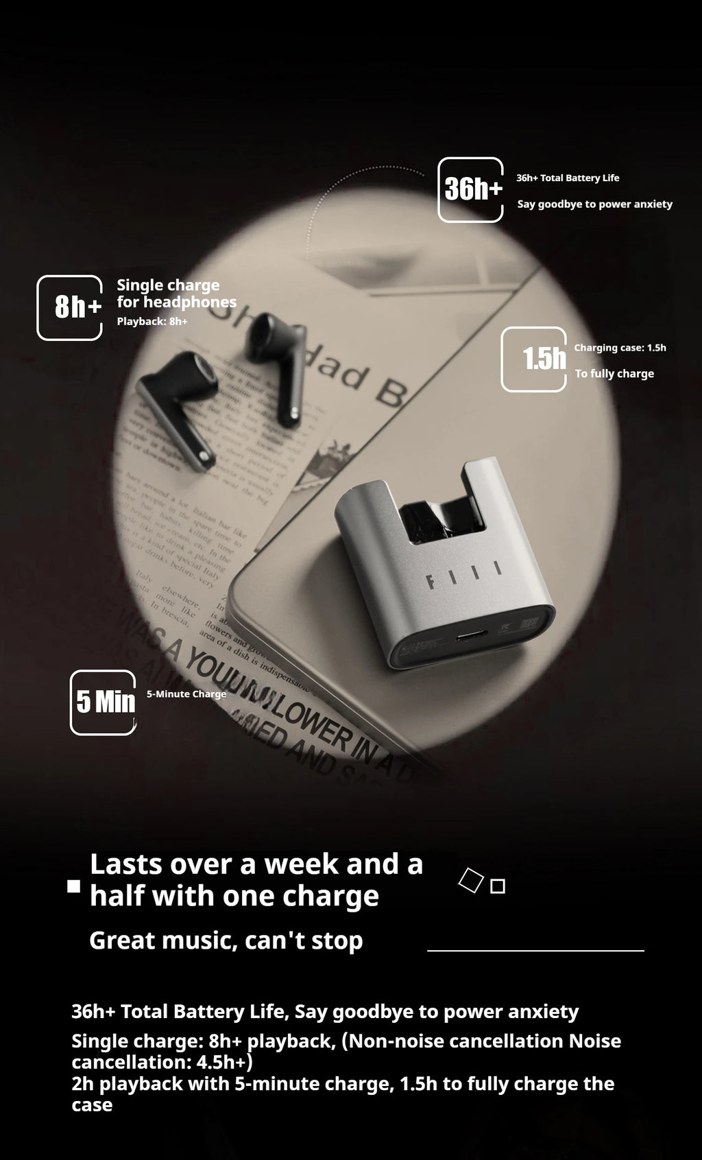 Wireless Earphones Bluetooth Noise Canceling TWS In-Ear Headphones with Charging Case for Video Game Quality Sound