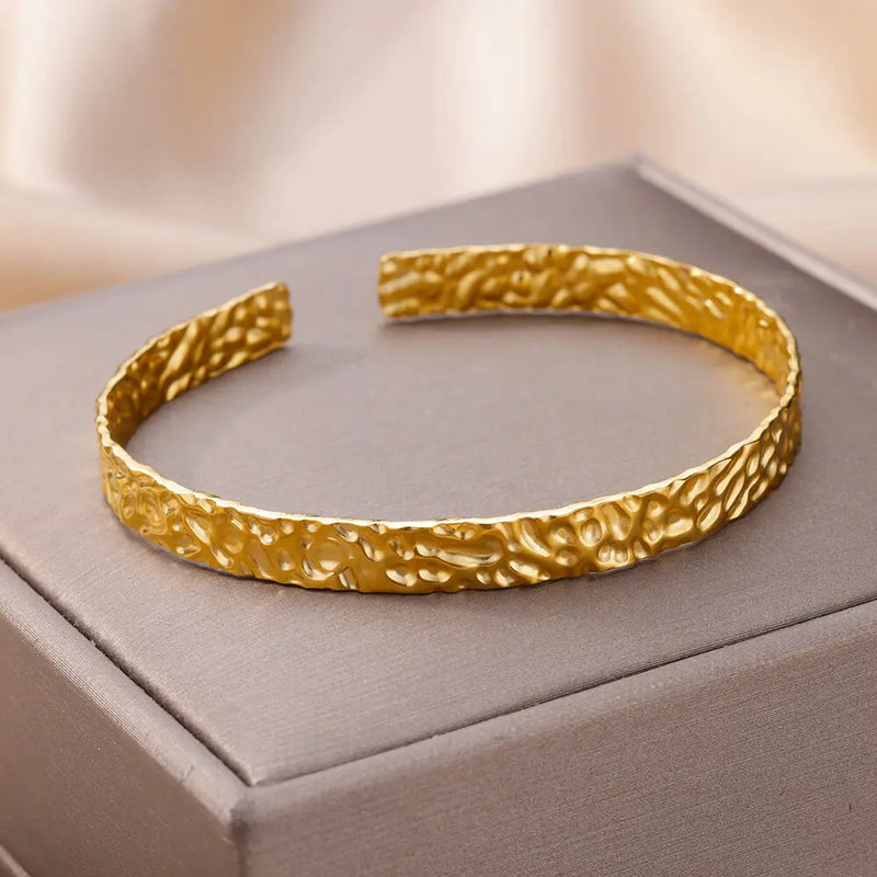 Gold-Color Stainless Steel Bracelet for Women – Adjustable Open Bangle