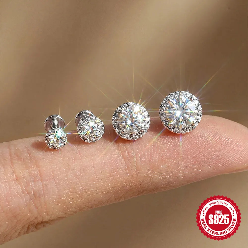 CANNER 1PC Classic Three Claws 0.03-1.2 Carat Sparkling D Color Moissanite Piercing Earring Women 925 Sterling Silver Earring