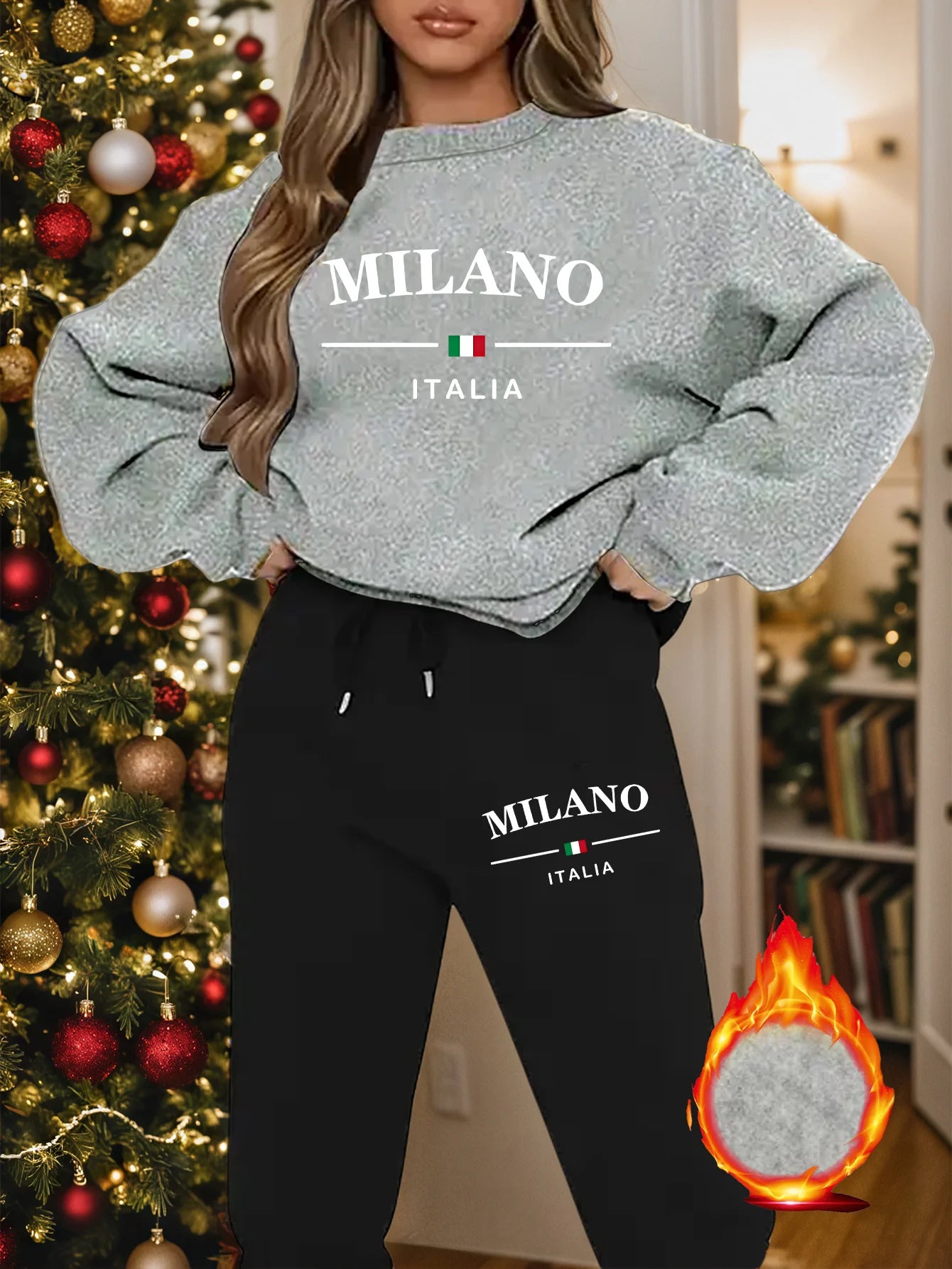 Women’s Warm Hoodie Sweatpants Set Plush Fleece Two Piece Outfit