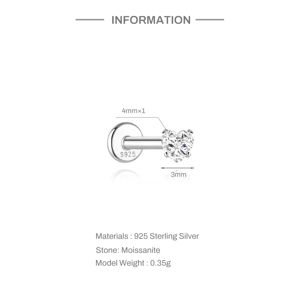 CANNER 1PC Flower Moissanite 925 Sterling Silver Piercing Ear Stud For Women Love Eight-pointed star Stud Earrings Fine Jewelry