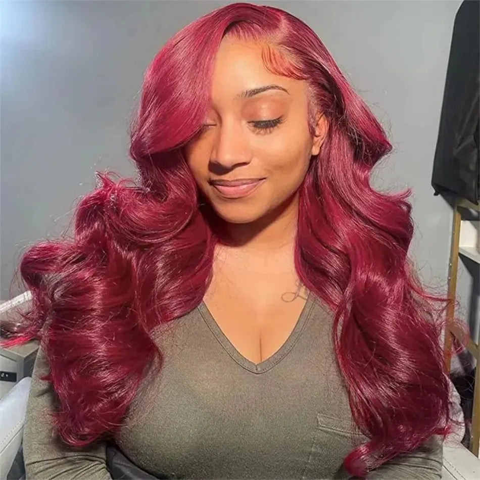 99J Burgundy 13X6 Hd Lace Frontal Human Hair Wigs Body Wave Lace Front Wigs Colored Ginger Human Hair Wigs 250 Density For Women