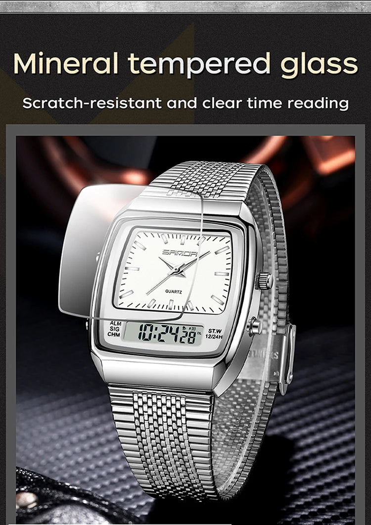 SANDA 3393 Men's Electronic Quartz Watch Fashion Multifunction Dual Display Clock Luminous Waterproof Casual Men Digital Watches