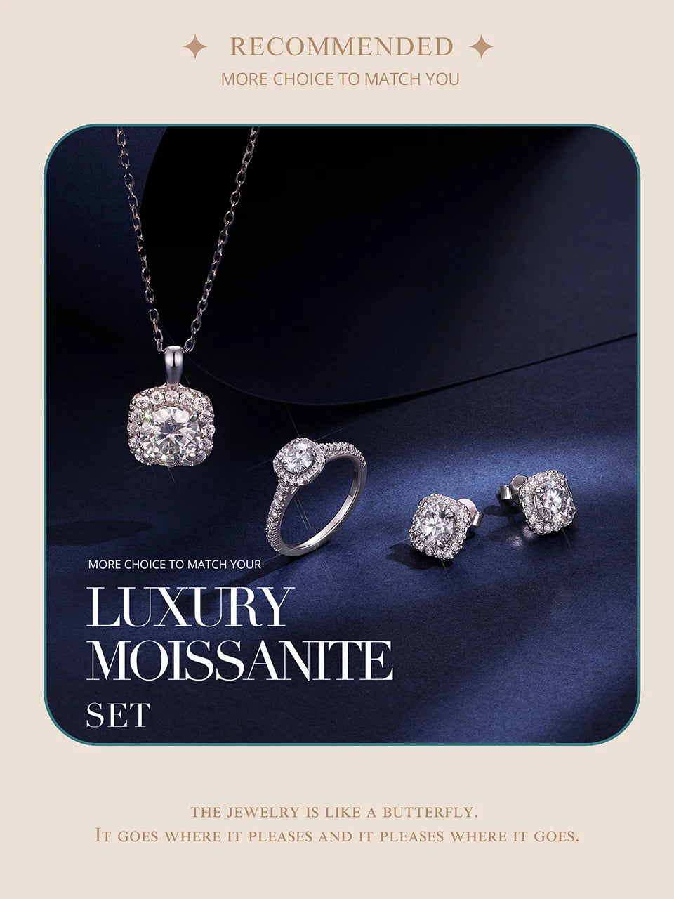 Necklace Stud Earrings 925 Sterling Silver Square Cut Diamond Wedding Engagement Jewelry Set
