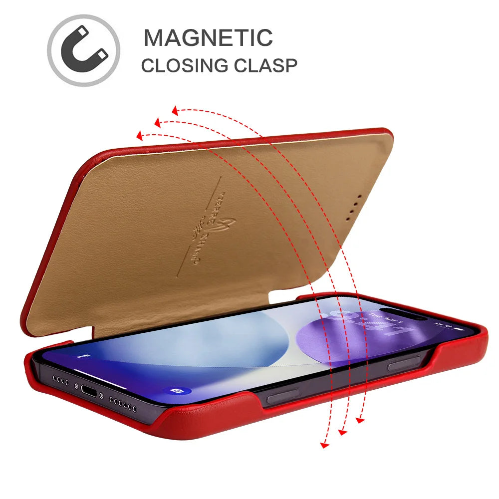 Premium Leather Flip Cover Mobile Phone Case For Apple iPhone 17 Pro Max Air iPhone17 Natural Cowhide Magnetic Button Open