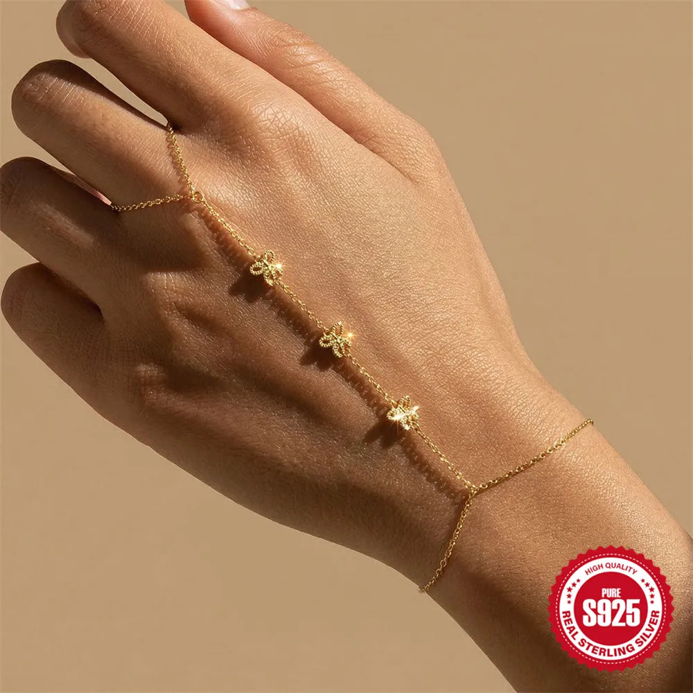CANNER 925 Sterling Silver Lucky Koi Goldfish Finger Chain Bracelet For Women Hand Chain Ring Jewelry Gift pulseras de plata 925