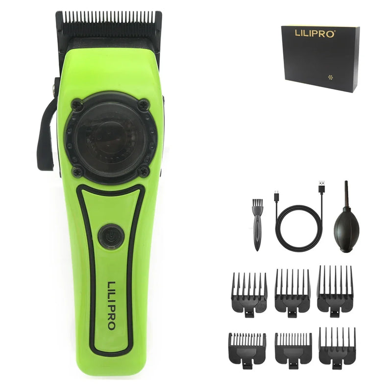 Professional LILIPRO L61 Men’s Hair Clipper with 8000RPM motor, DLC steel blades & 180min battery. Cordless, USB rechargeable, with cooling fan.