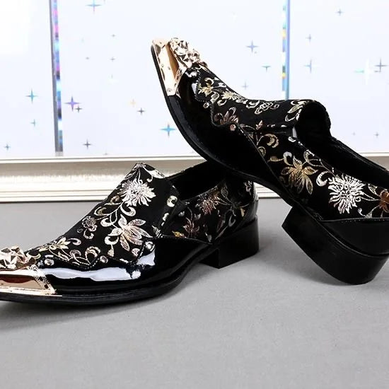 Men's Shoes Italian Style Pointed Metal Toe Leather Dress Shoes Men Slip on Oxfords Shoes for Men's Party and Wedding