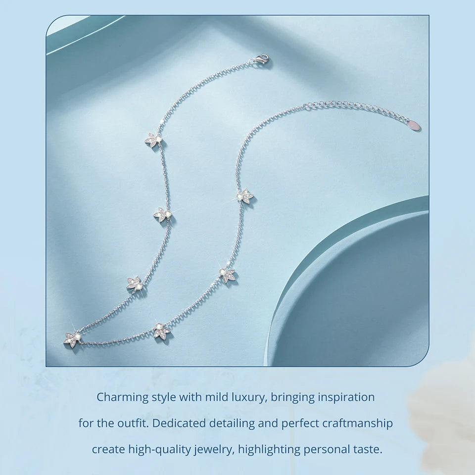 Necklace Lucky Clover 925 Sterling Silver Round Cut Diamond Beads Chain Fashion Collarbone Chain Fine Jewelry