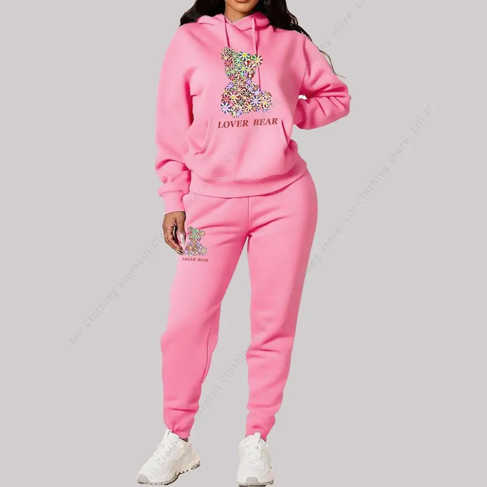 Women’s Hoodie and Sweatpants Set Casual Tracksuit Bear Graphic Outfit