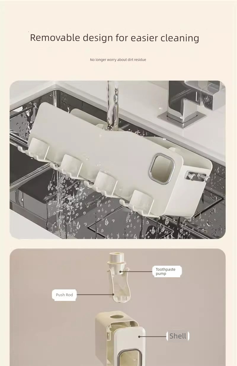 Wall-Mounted Toothbrush Holder with Toothpaste Squeezer | Bathroom Organizer Set