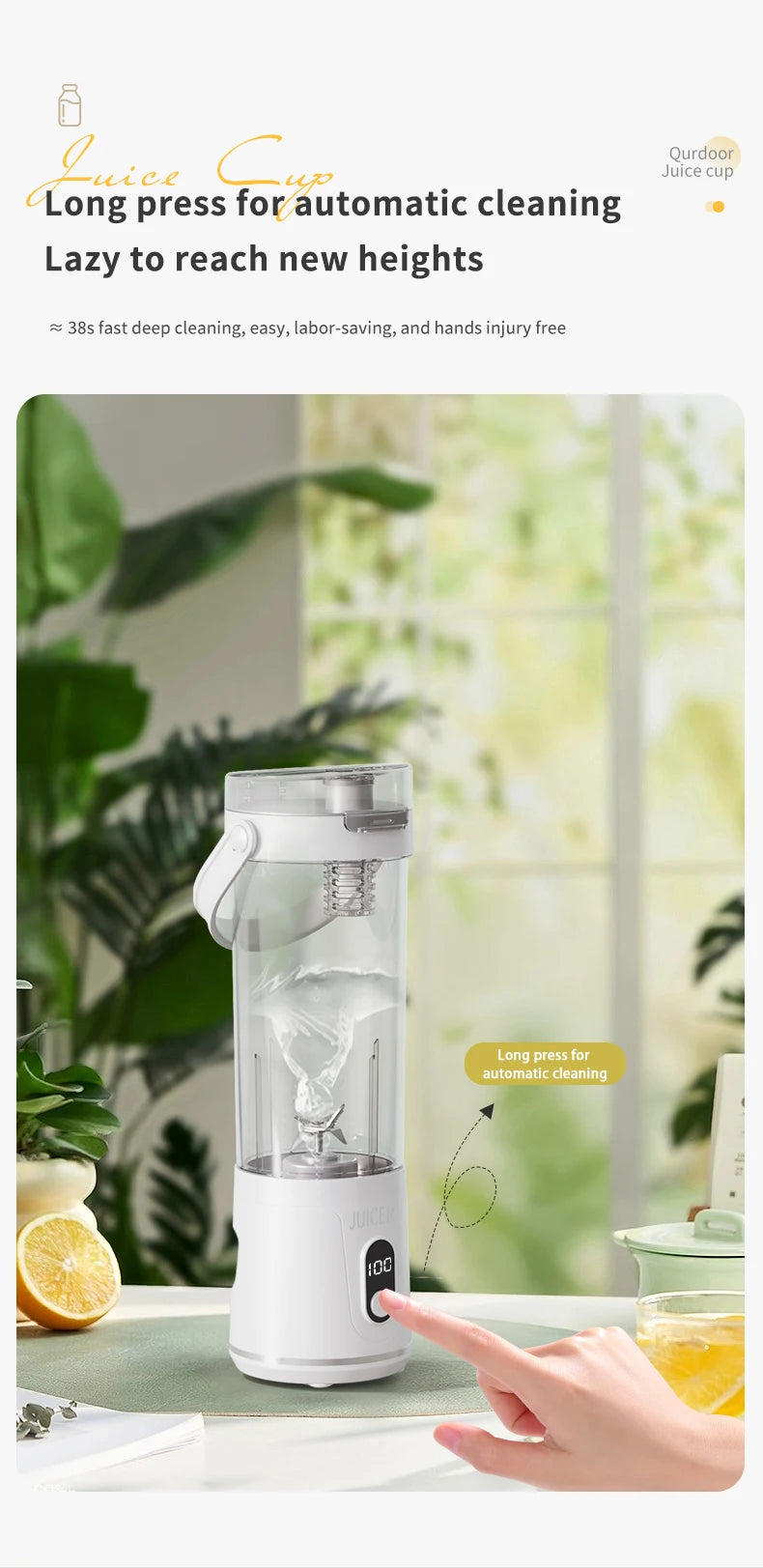 Portable Blender 600ML Electric Juicer Rechargeable 4000mAh USB Fruit Mixer Personal Smoothie Maker Outdoor Fresh Fruit Blender