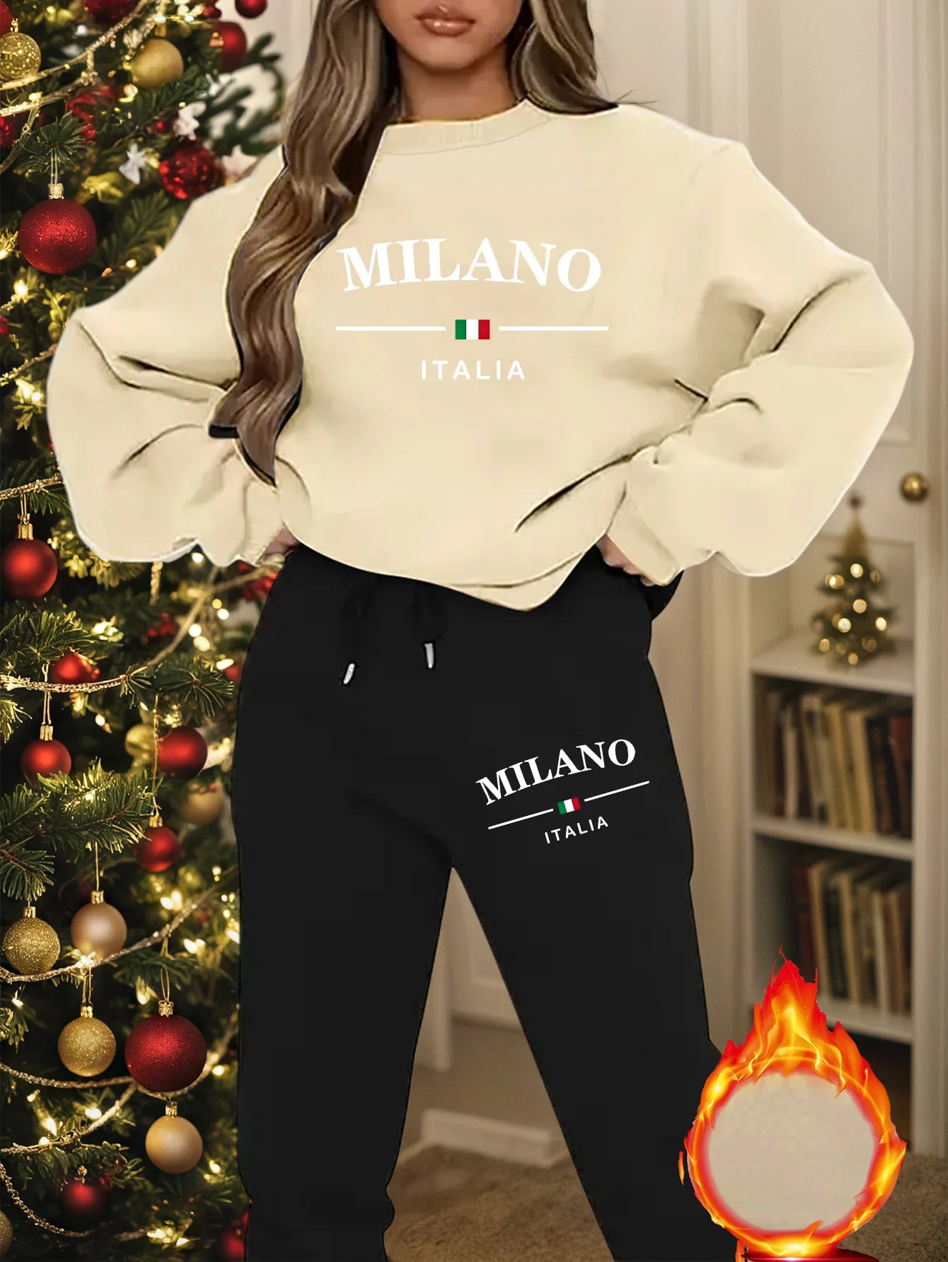 Women’s Warm Hoodie Sweatpants Set Plush Fleece Two Piece Outfit