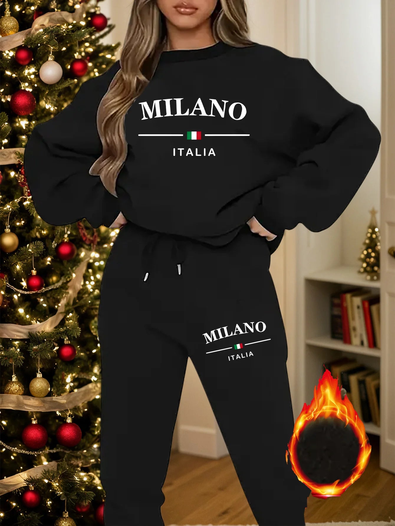 Women’s Warm Hoodie Sweatpants Set Plush Fleece Two Piece Outfit