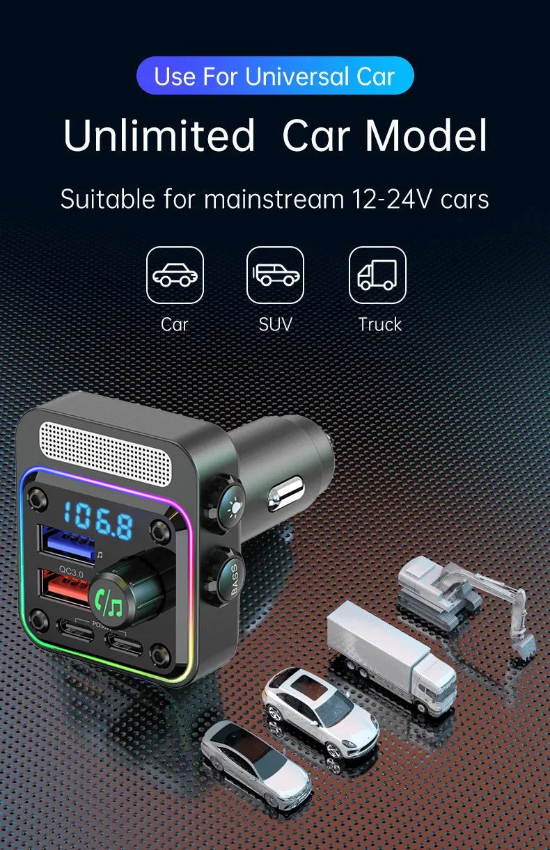 HM13X Car Bluetooth MP3 Player Dual PD 36W Fast Charge Lossless HIFI Music Car FM Transmitter Cigarette Lighter Charger Adapter