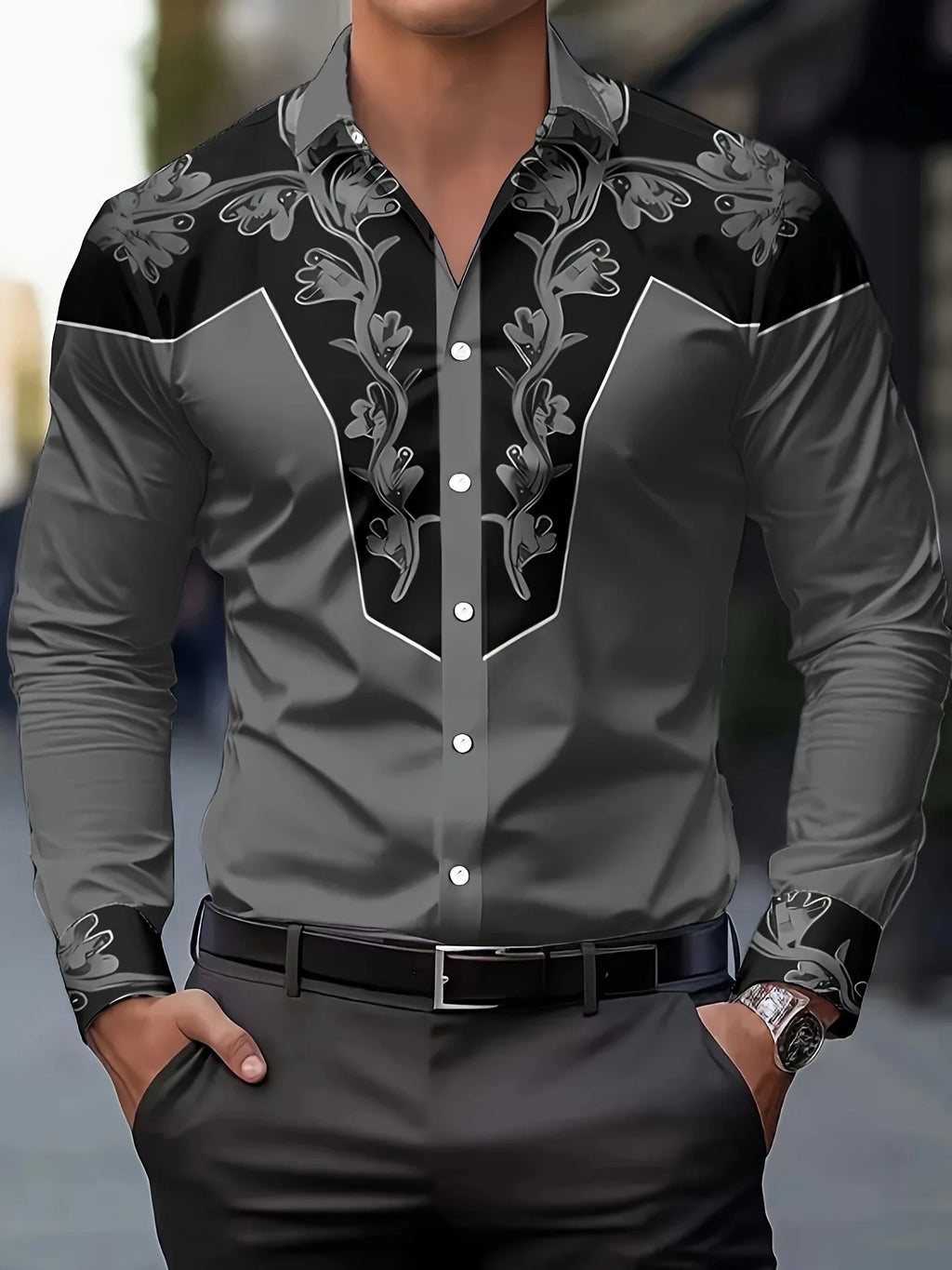 Men’s Printed Long Sleeve Dress Shirt