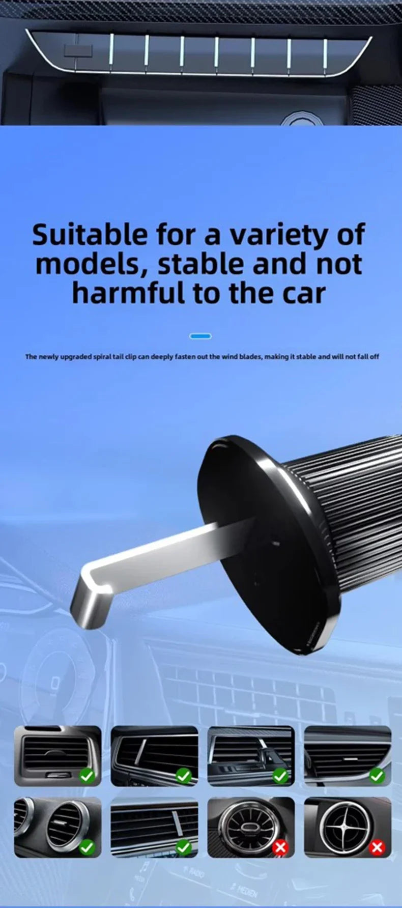 Fast Charge Wireless Car Charger with Manual Clamping Air Vent Mount for Samsung Android & iPhone 16 15 14 13 - Type C Qi Certified