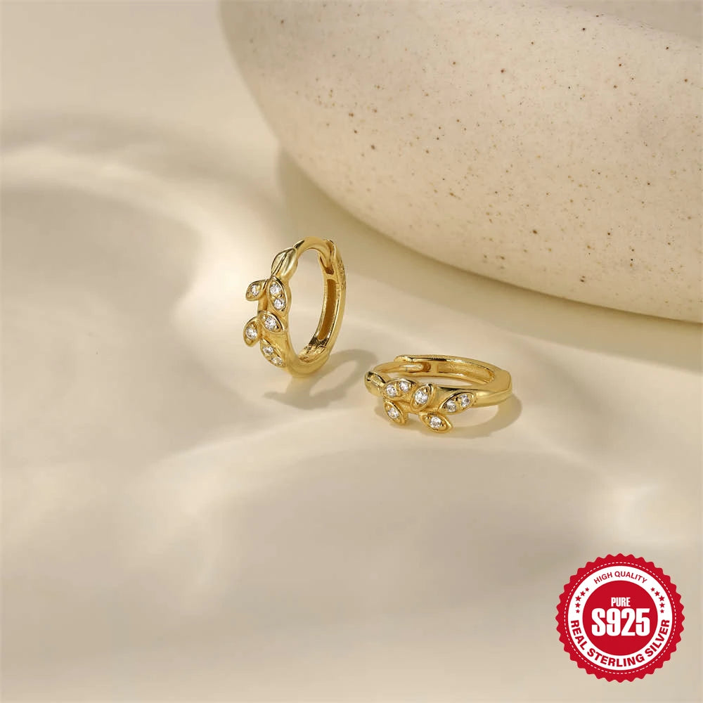 CANNER 925 Sterling Silver Wheat Ear Zircon Hoop Earrings For Women Ins Simple Earrings Jewelry Gift boucles d'oreilles femme