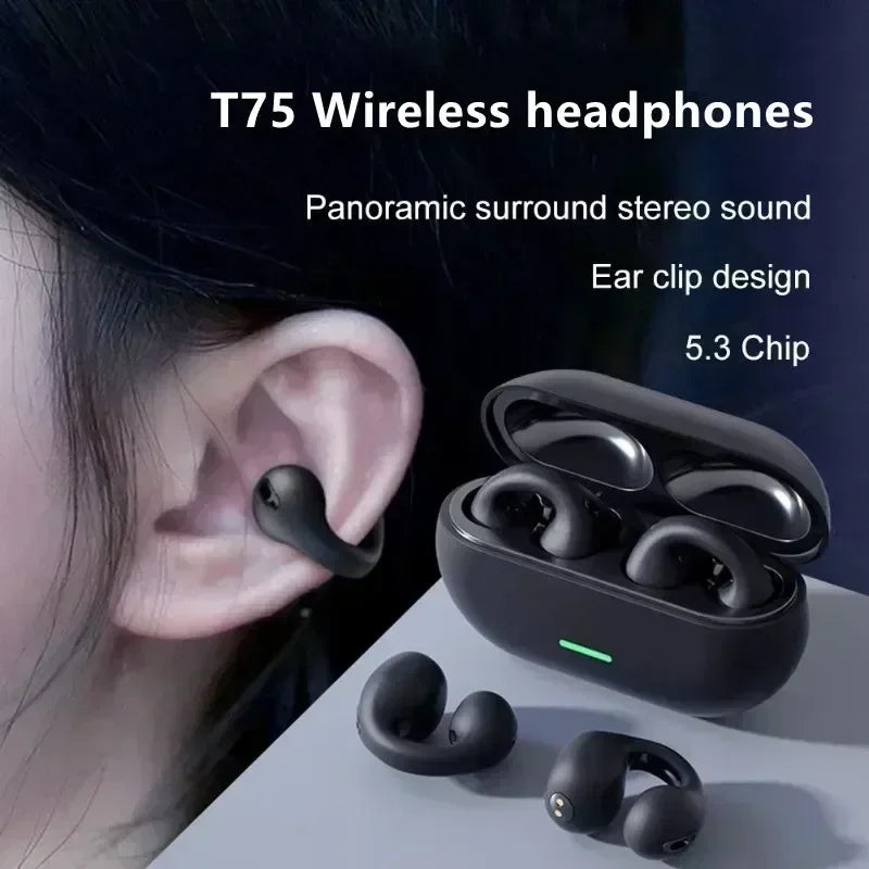 Shop Bone Conduction Bluetooth 5.3 Headphones. Waterproof sports earphones with HiFi sound, noise reduction, and 400mAh charging case for all-day listening