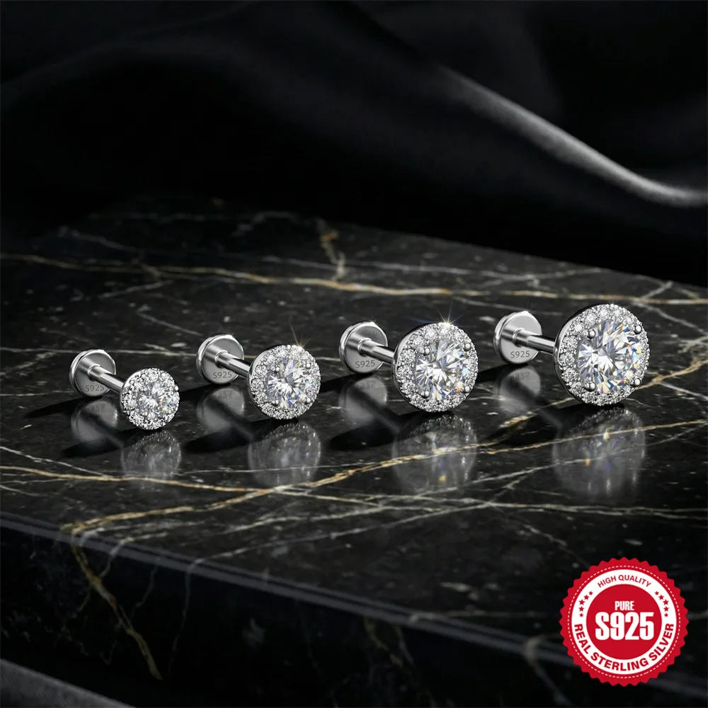 CANNER 1PC Classic Three Claws 0.03-1.2 Carat Sparkling D Color Moissanite Piercing Earring Women 925 Sterling Silver Earring