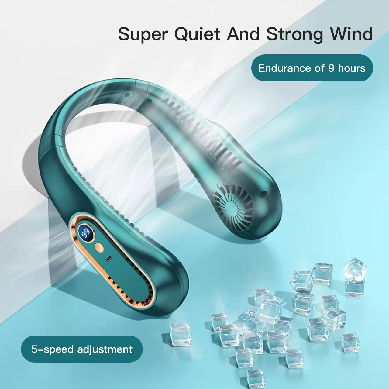 3000mAh Hanging Neck Fan Portable Bladeless Mini USB Rechargeable Mute LED Digital Display Electric Fan Summer Air Cooler ﻿