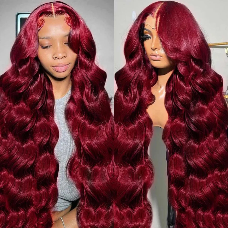 99J Burgundy 13X6 Hd Lace Frontal Human Hair Wigs Body Wave Lace Front Wigs Colored Ginger Human Hair Wigs 250 Density For Women