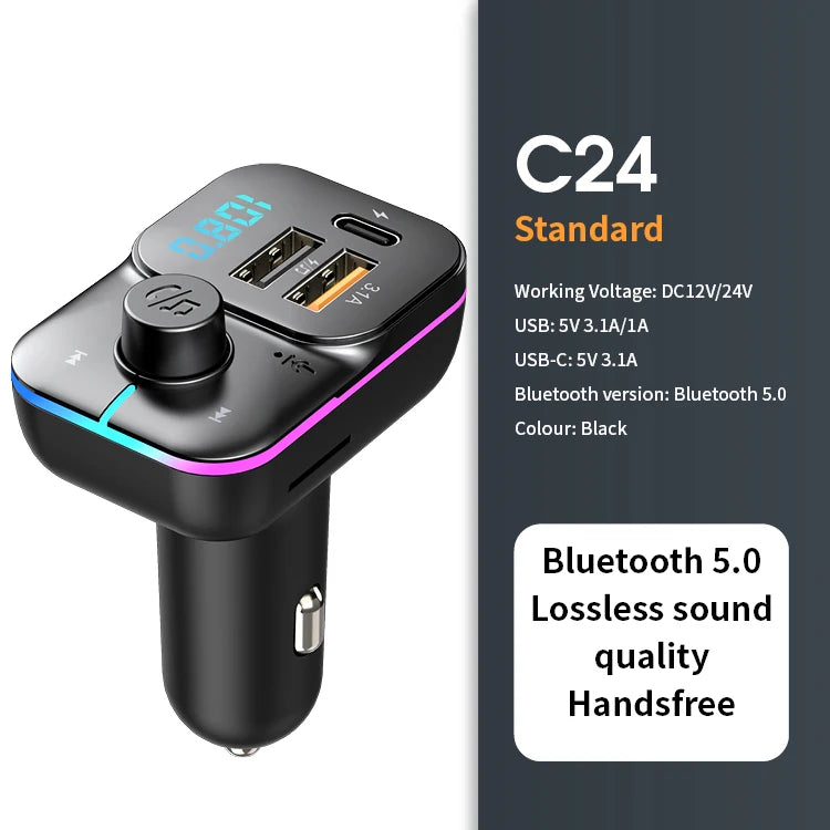 Bluetooth 5.0 FM Transmitter 22.5W USB Quick Charge Car Radio Modulator Handsfree MP3 Player with Car Adapter