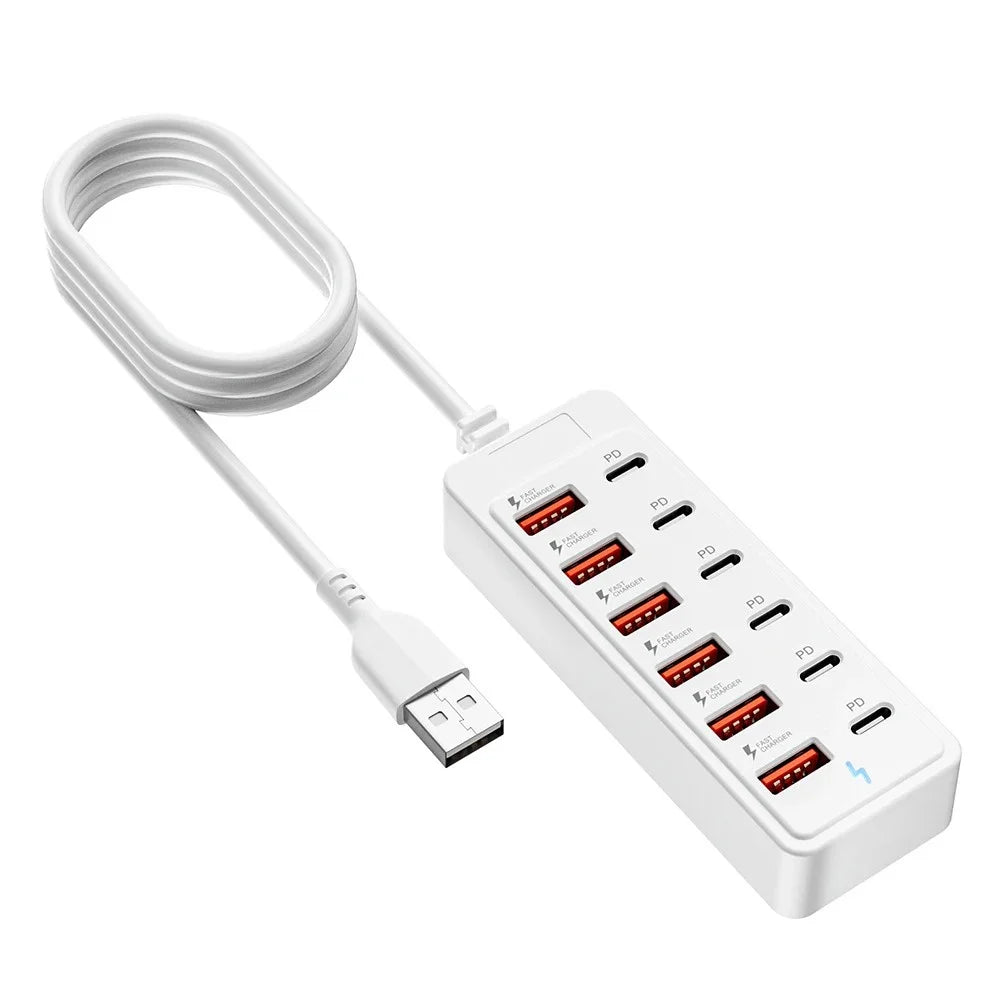 USB Type C Charger 12 in 1 USB HUB Adapter Socket Fast Charging Power Strip Desktop Charging Station For iPhone Samsung