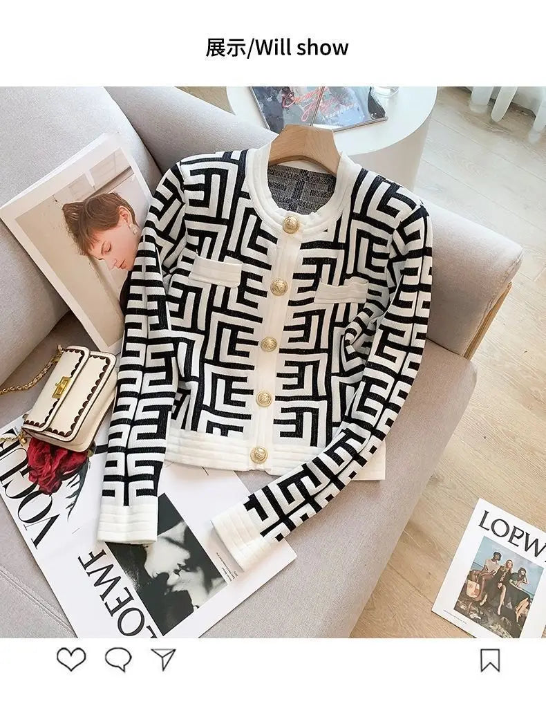 New Women's Cardigan Short Knit French Retro Style Sweater Coat Vintage Clothes Long Sleeve Top  Y2k