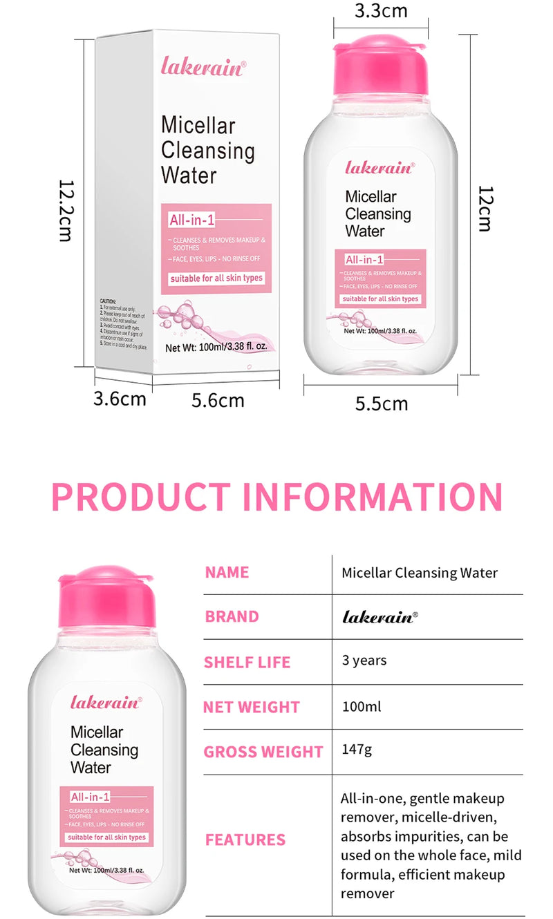 Micellar Cleansing Water Makeup Remover for Face and Eyes