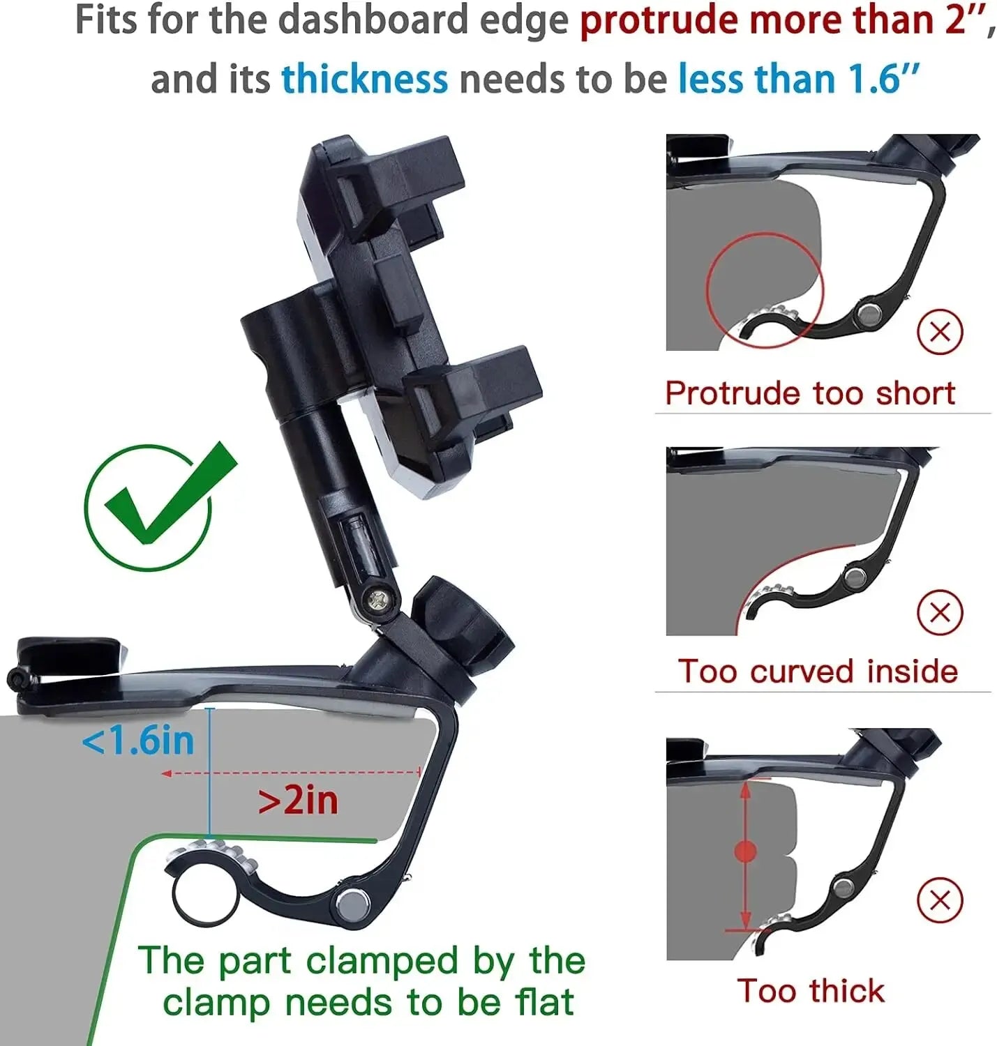 Car Phone Holder Mount for Dashboard, 1200° Rotating Cell Phone Holder for Car, Universal Big Clamp Car Phone Mount Compatible W