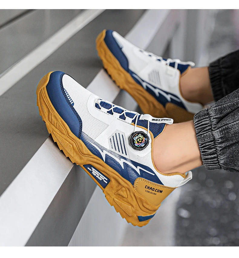 Men's Korean breathable casual sports shoes four season new soft soled Rotating shoelaces outdoor running shoes student sneakers