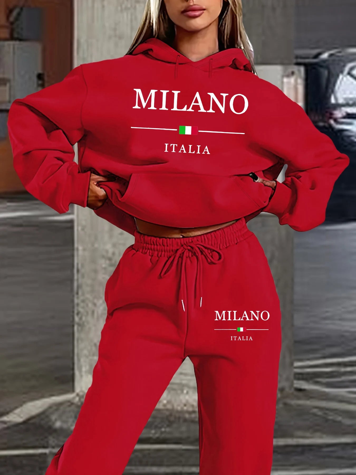 Women’s Warm Hoodie Sweatpants Set Plush Fleece Two Piece Outfit