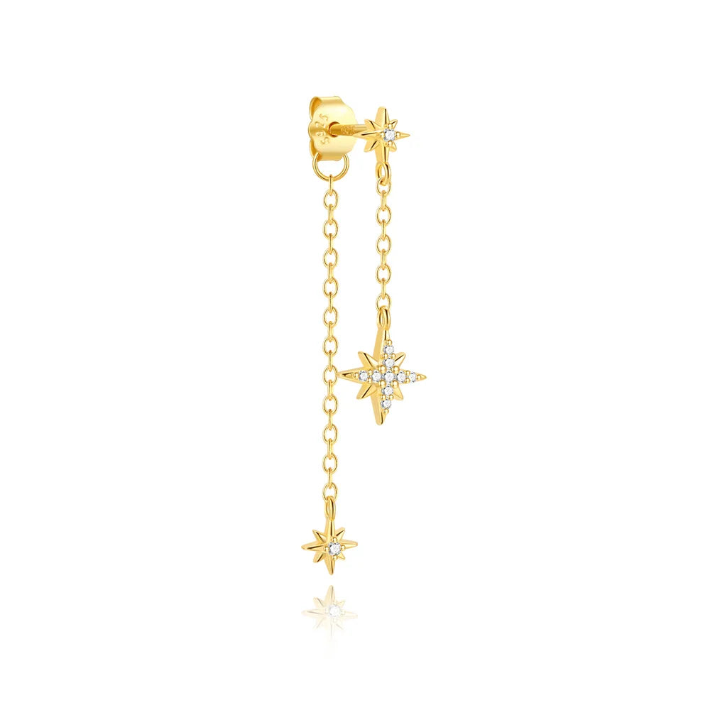 CANNER 1PC 925 Sterling Silver Eight-pointed Star CZ Piercing Earring For Women Ins Tassel Chain Earring Goldfish Jewelry Gift