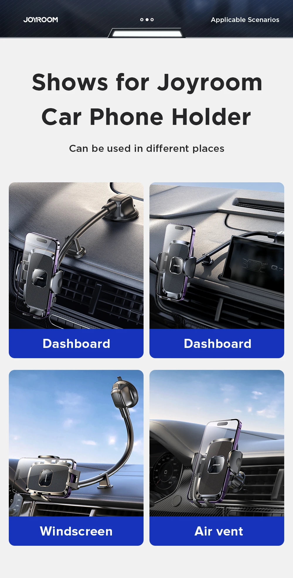 Car Phone Holder Mount 360° Widest View Universal Handsfree Auto Air Vent Flexible Long Arm Phone Mount