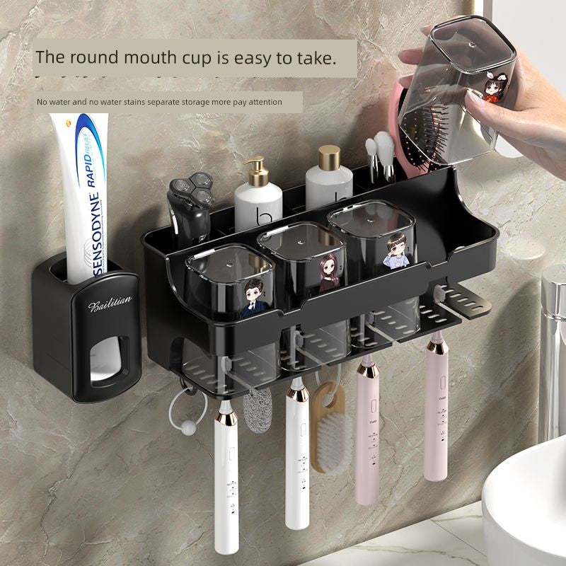 Wall-Mounted Toothbrush and Toothpaste Holder Set with Cups and Storage Rack