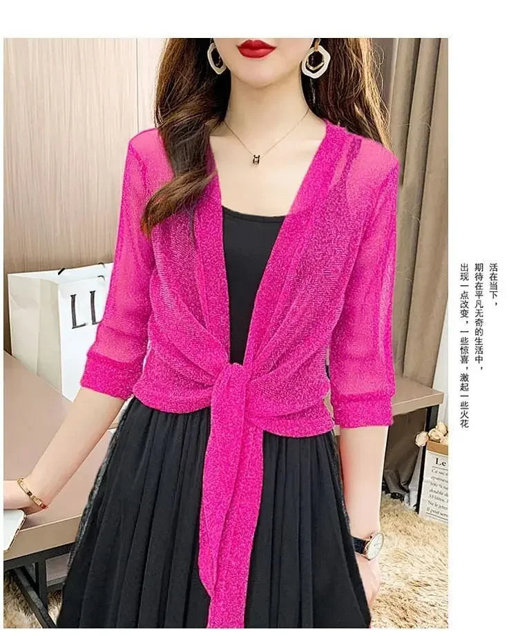 Breathable Plus Size Lace Cropped Shrug Cardigan Women's 2025 Summer Oversized Mesh Cover Up Bolero Beach Outerwear Women Tops