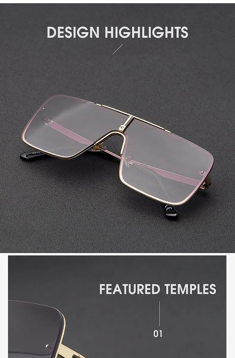 Fashion Oversized Square Sunglasses For Men Big Frame 2026 Luxury Brand Design Metal Frame Sun Glasses Man Retro Shades Eyewear