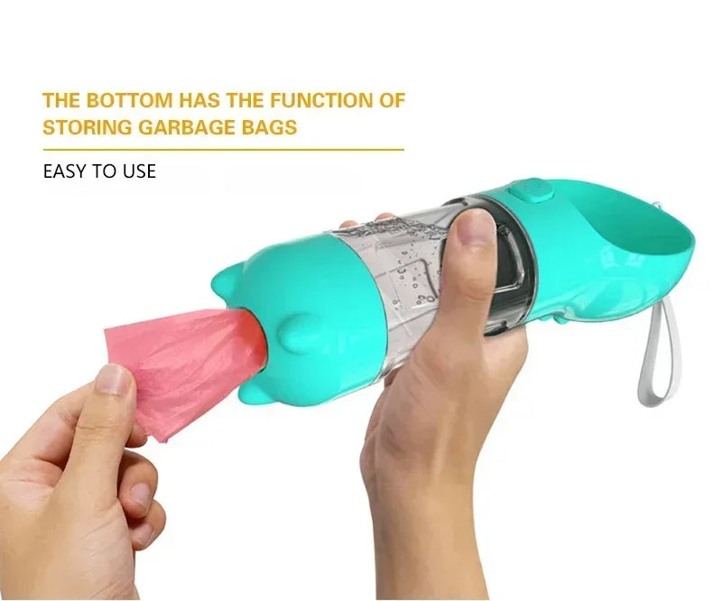3-in-1 Portable Dog Water Bottle with Food Feeder & Poop Bag Dispenser