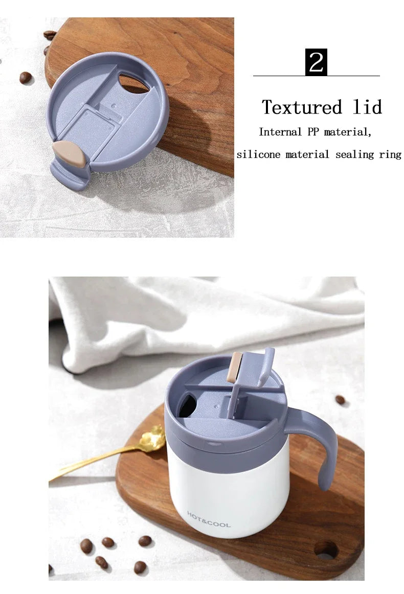 Portable Thermal Water Bottle 350ml Thermos Mug 304 Stainless Steel Coffee Cup with Handle Leak-Proof Vacuum Flask Insulated Cup