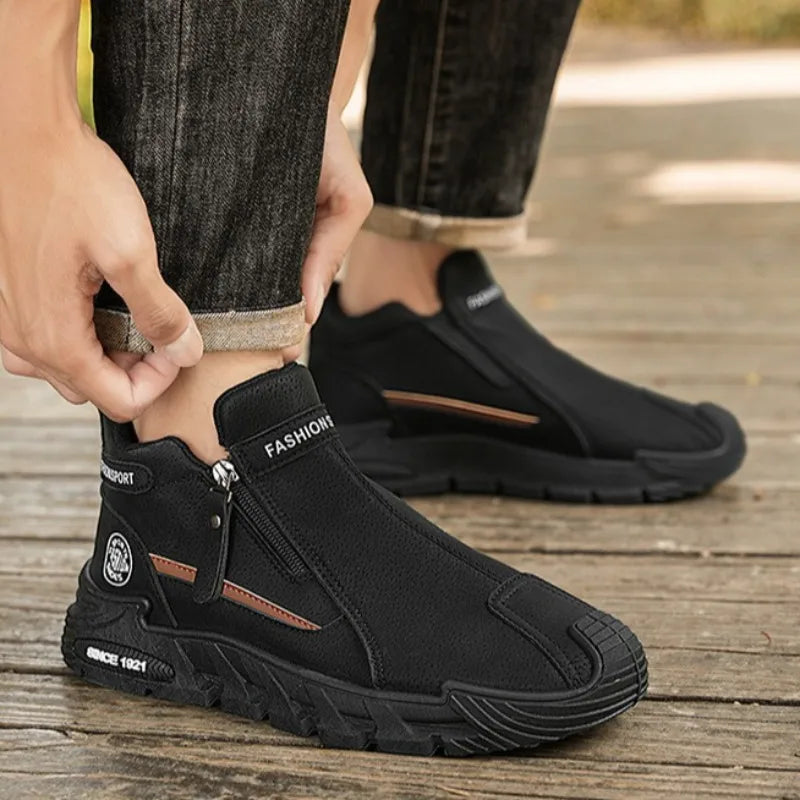 Men’s Casual Zipper Sneakers Breathable Non Slip Outdoor Shoes