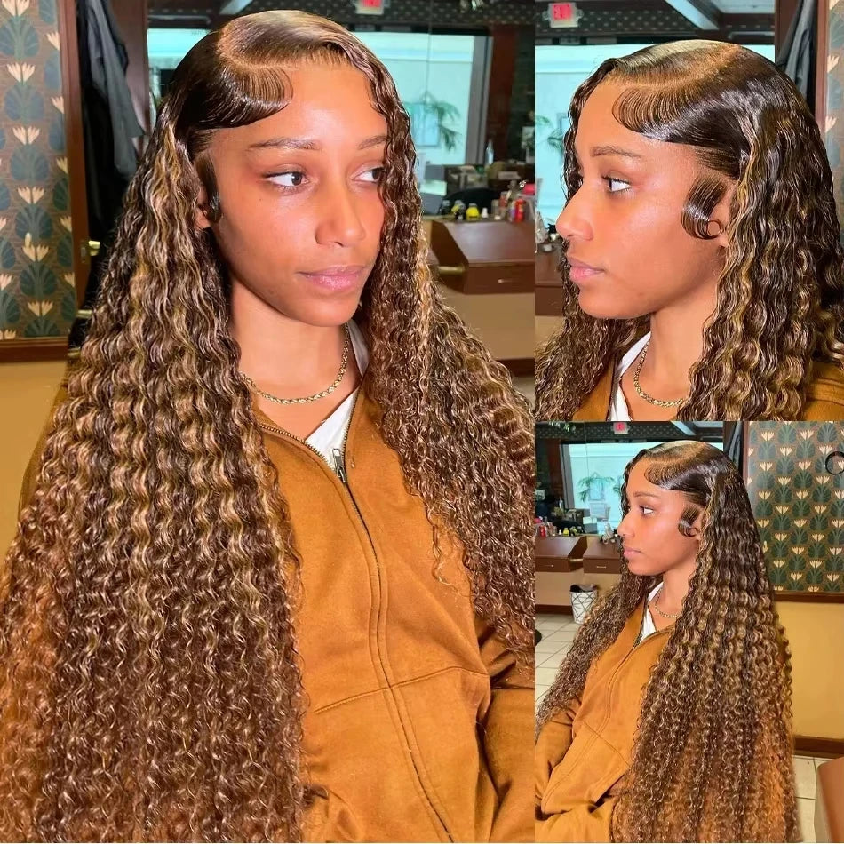 30 34 Inch Loose Deep Wave Frontal Wig 13x6 Ombre Highlight HD Lace Wigs 4/27 Colored Wigs Curly 13x4 Lace Front Human Hair Wigs