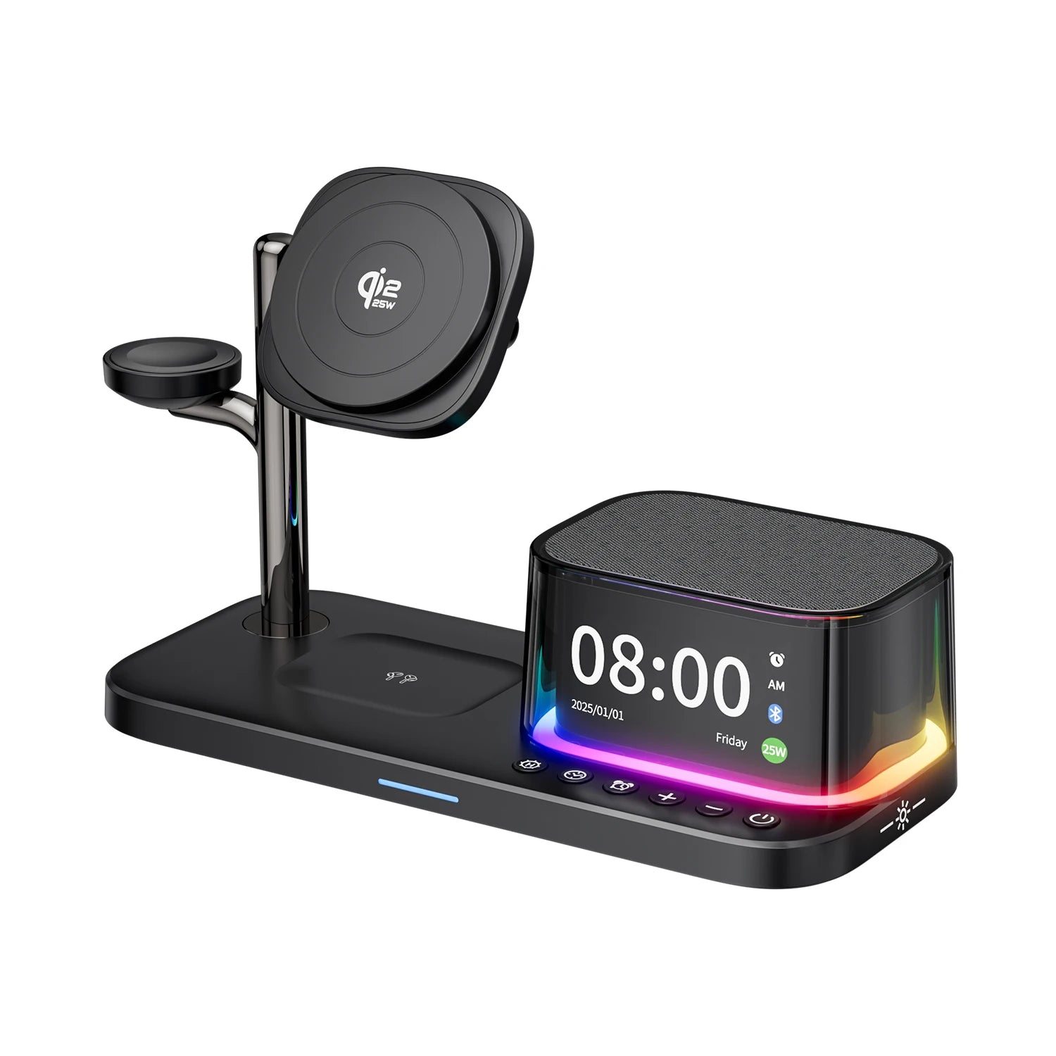 25W QI2 Wireless Charger with Wireless Speaker Digital Clock 3 in 1 Wireless Magnetic Charger for Iphone17 Charger Fast Charging