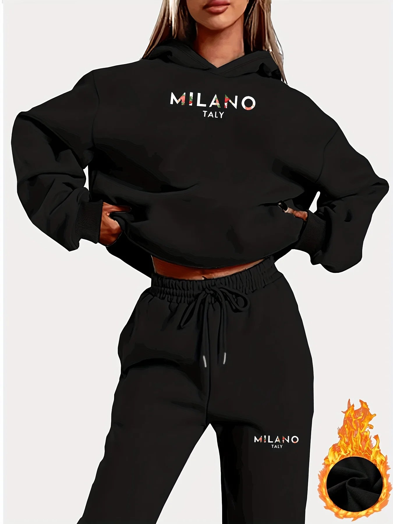 Women’s Warm Hoodie Sweatpants Set Plush Fleece Two Piece Outfit