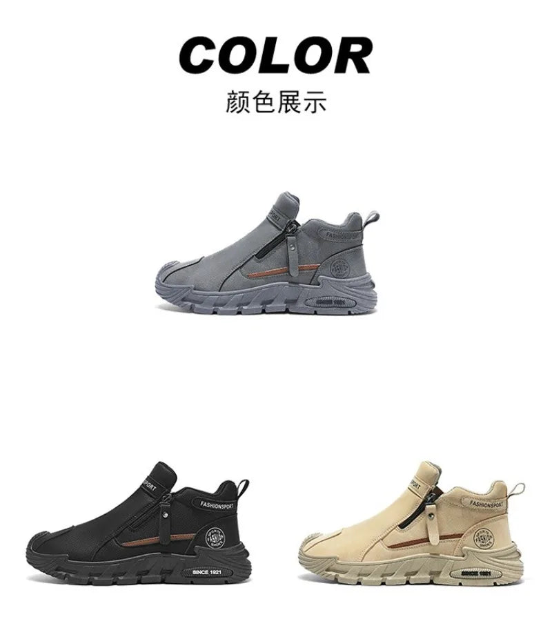 Men’s Casual Zipper Sneakers Breathable Non Slip Outdoor Shoes