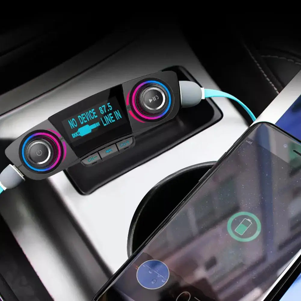 Bluetooth Car Mp3 Player with QC3.0 Fast Charging USB Cigarette Lighter Charger Hands-free FM Transmitter for Vehicle