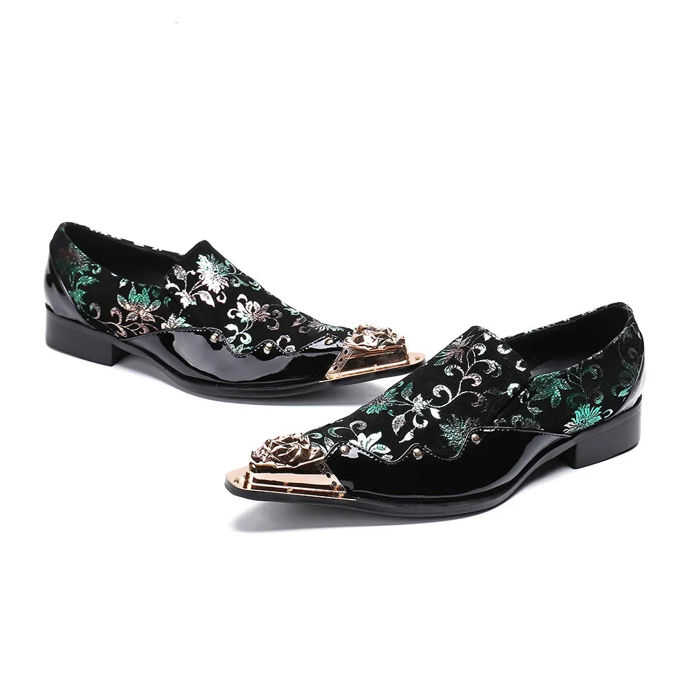 Men's Shoes Italian Style Pointed Metal Toe Leather Dress Shoes Men Slip on Oxfords Shoes for Men's Party and Wedding