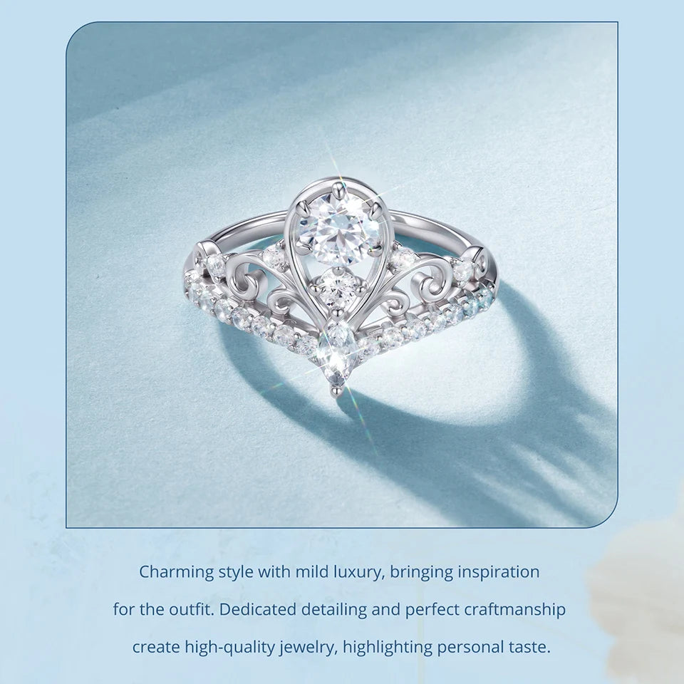 BAMOER  0.5-1CT Moissanite Crown Ring 925 Sterling Silver D Color VVS1 Women Eternal Guarding Rings Engagement Wedding Gift